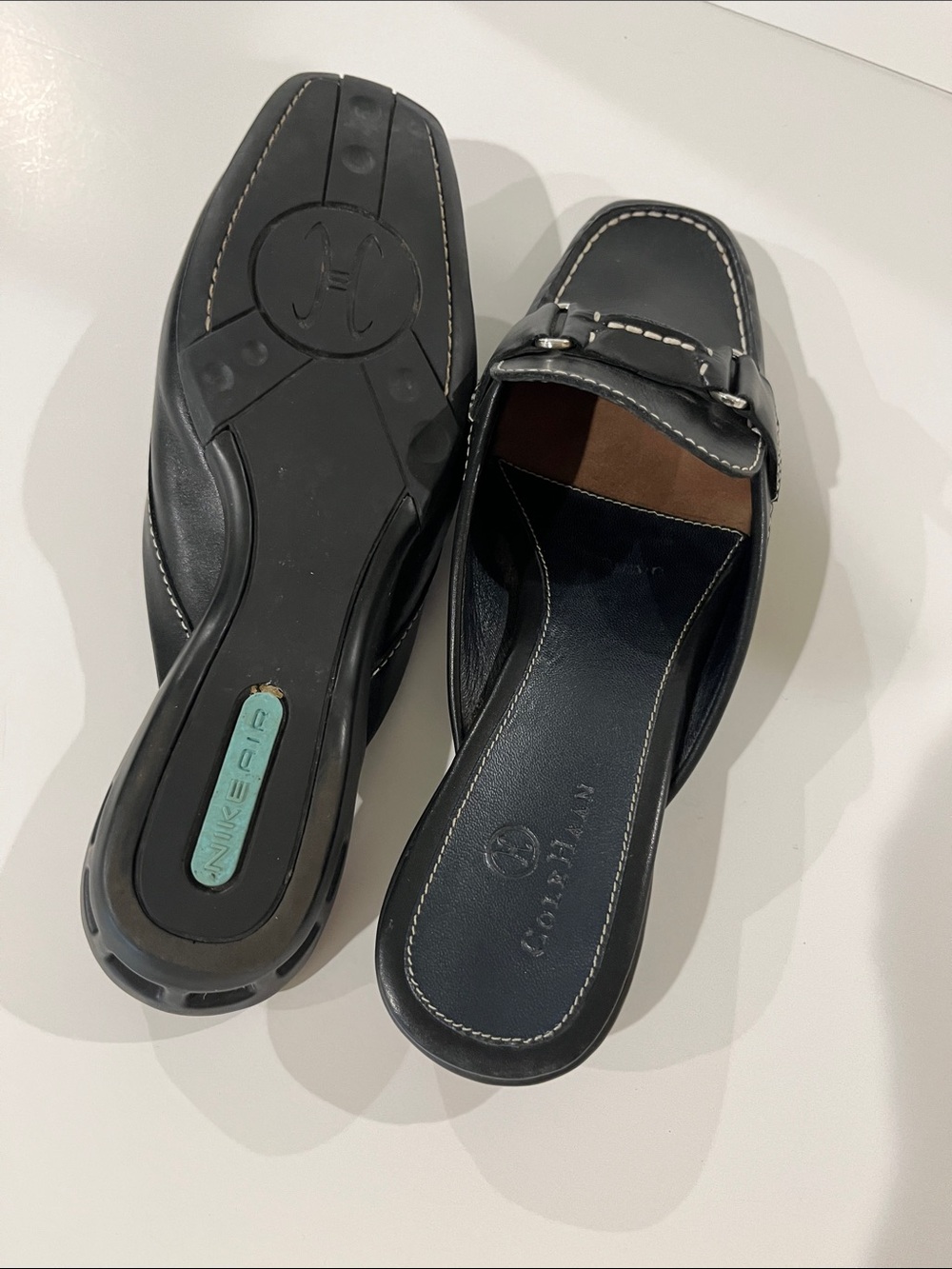 Cole Haan Women’s Black Leather Slip-On Mule Size 8 Nike Air Soles